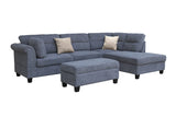Diego Gray 100"W Fabric Sectional Sofa with Right-Facing Chaise & Ottoman