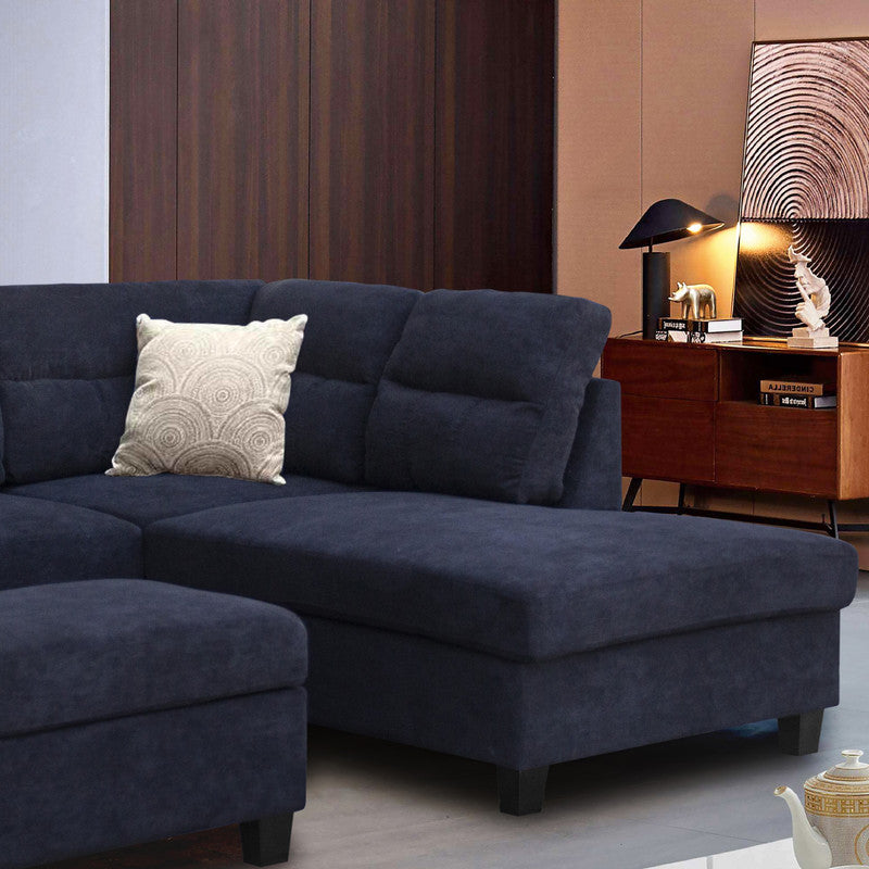 Diego Black 100"W Fabric Sectional Sofa with Right-Facing Chaise & Ottoman