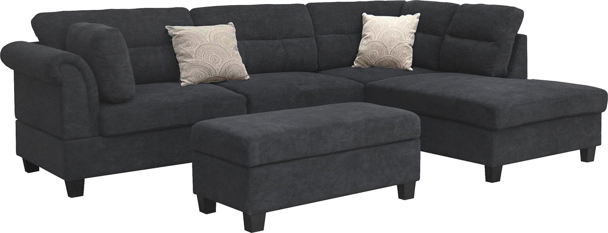 Diego Black 100"W Fabric Sectional Sofa with Right-Facing Chaise & Ottoman
