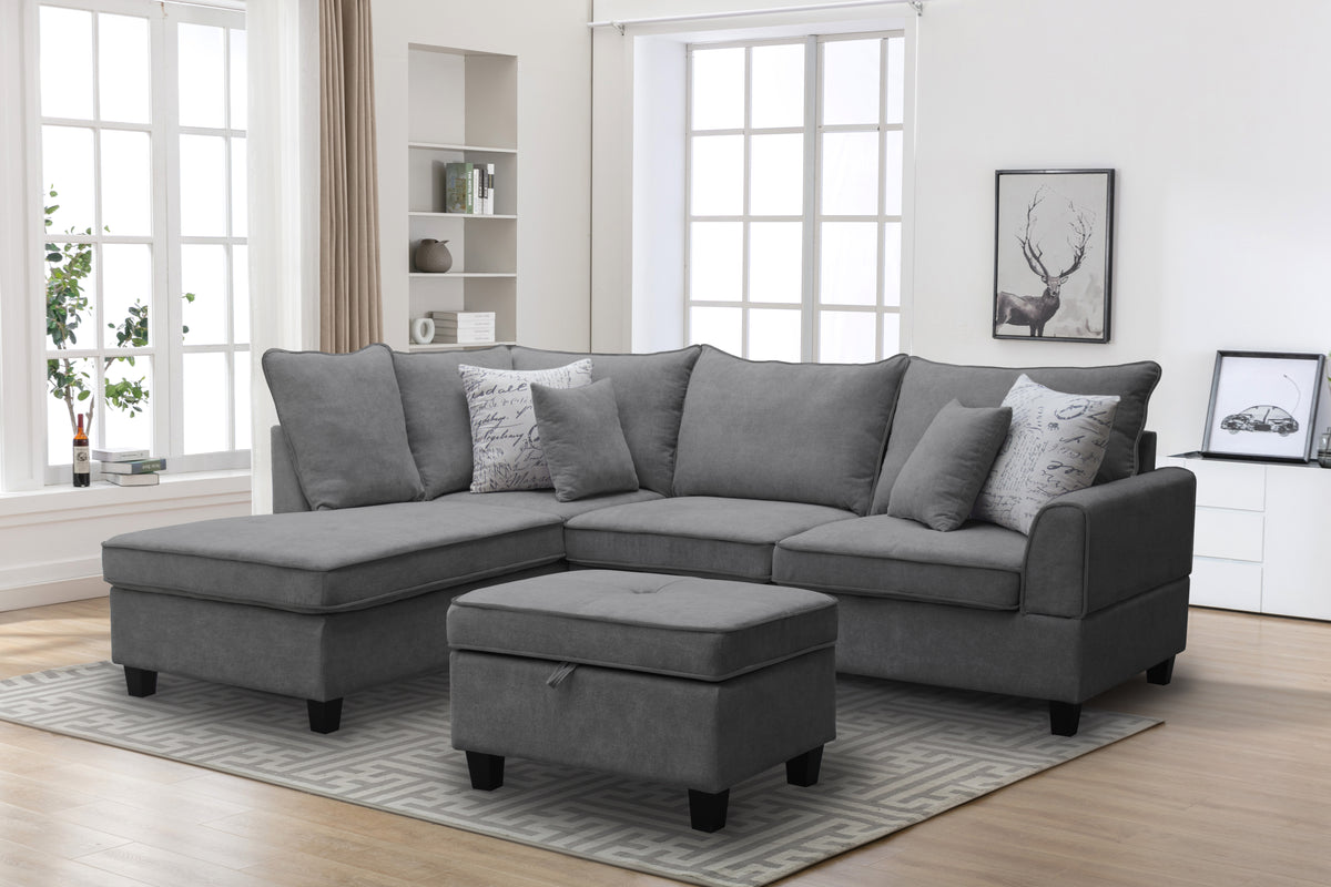 Harmony Gray 99"W Fabric Sectional Sofa with Left-Facing Chaise & Ottoman