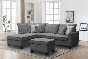 Harmony Gray 99"W Fabric Sectional Sofa with Left-Facing Chaise & Ottoman