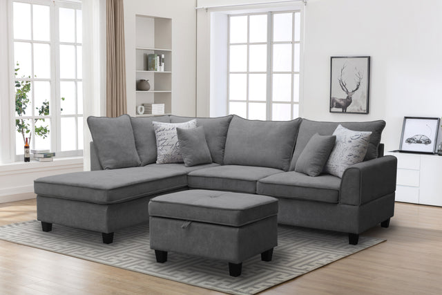 Harmony Gray 99"W Fabric Sectional Sofa with Left-Facing Chaise & Ottoman