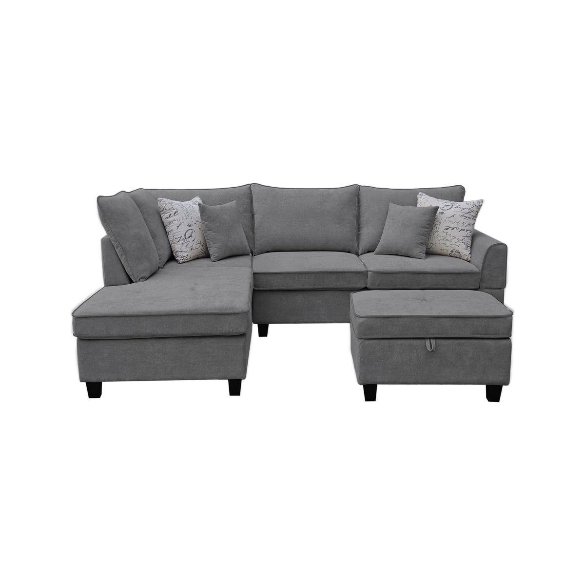 Harmony Gray 99"W Fabric Sectional Sofa with Left-Facing Chaise & Ottoman