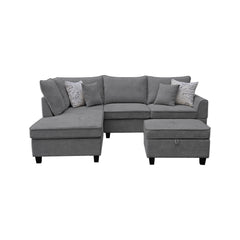 Harmony Gray 99"W Fabric Sectional Sofa with Left-Facing Chaise & Ottoman