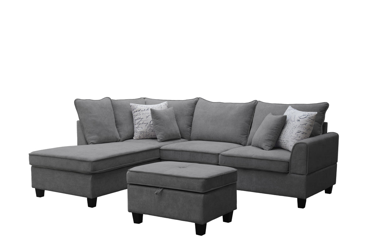 Harmony Gray 99"W Fabric Sectional Sofa with Left-Facing Chaise & Ottoman