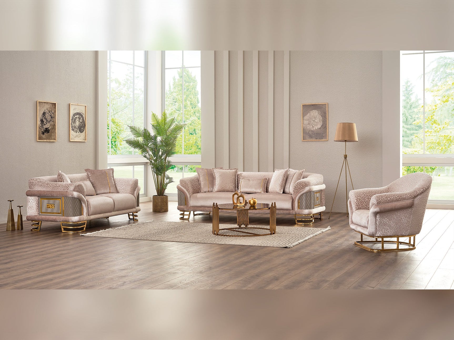 Versace Cream 3-pieces (Sofa & Loveseat & Chair) Living Room Set