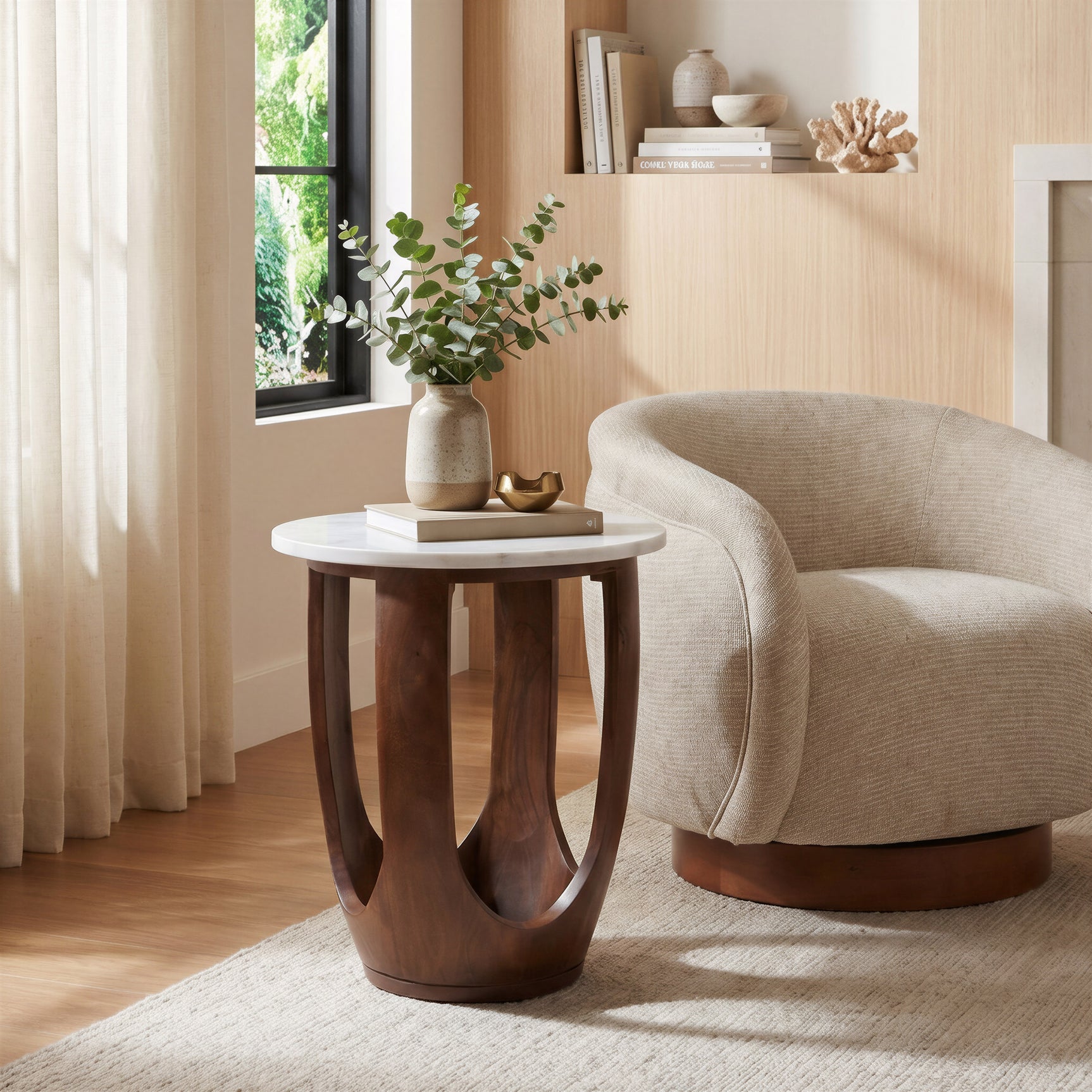 Vaan White & Walnut Side Table - Ornate Home