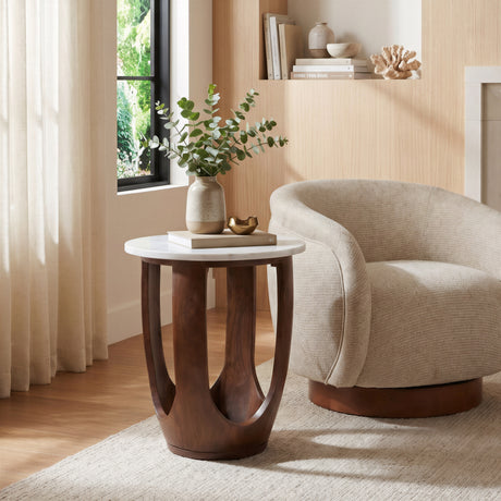 Vaan White & Walnut Side Table - Ornate Home