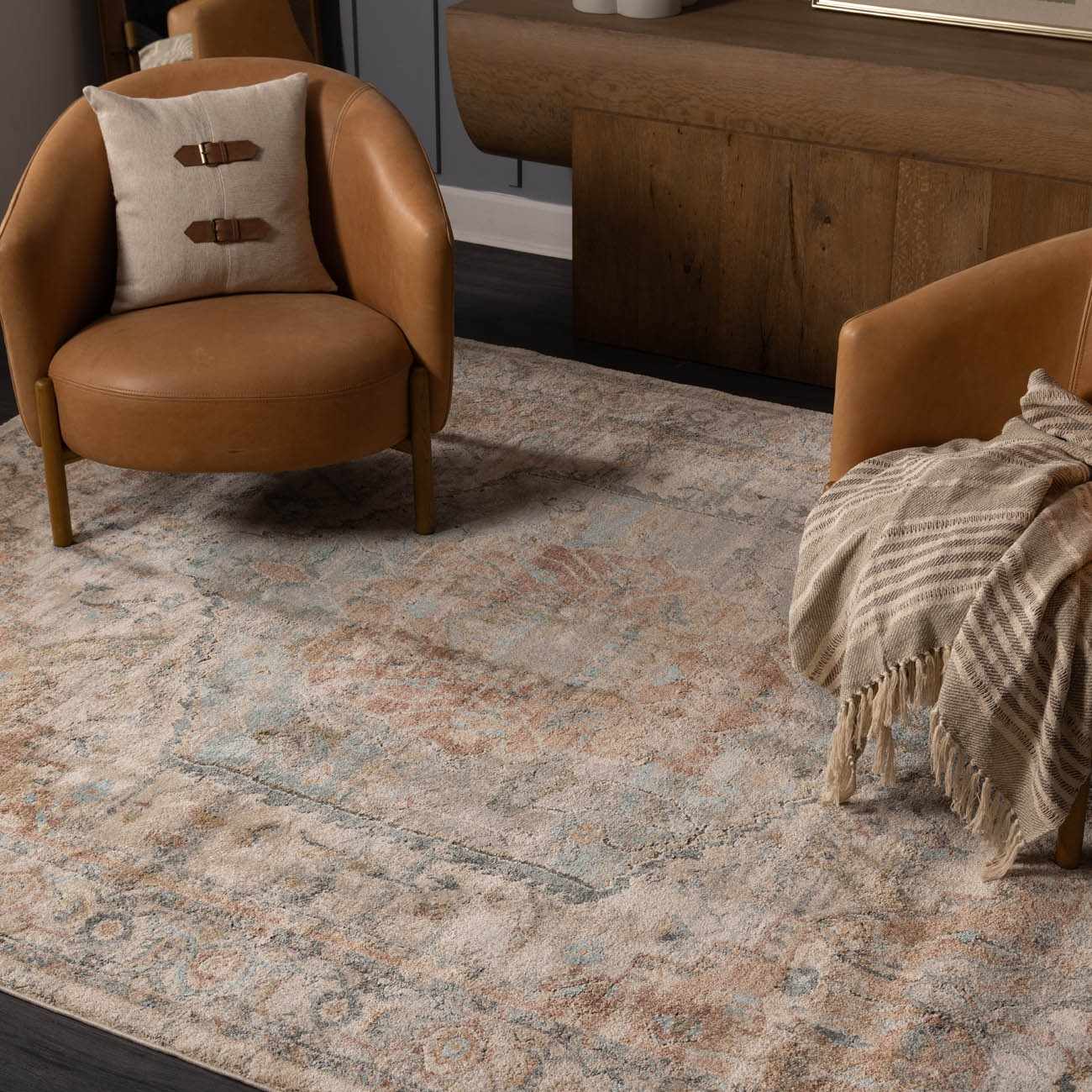 Vaeda Blue & Beige Thick Luxe Rug - Ornate Home
