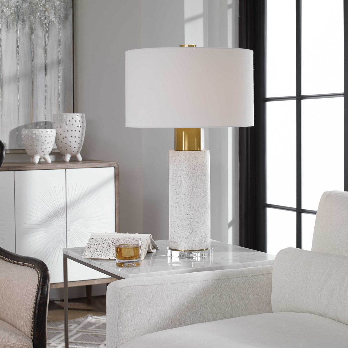 Vaeshon Brass/Gray/White Concrete Table Lamp - Ornate Home