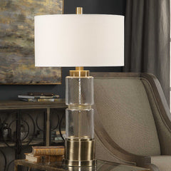 Vaiga Brass Glass Column Lamp - Ornate Home