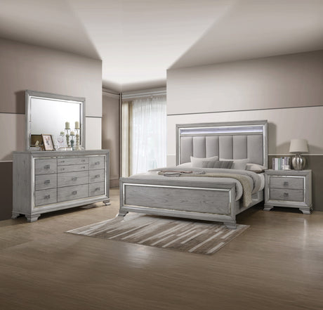 Vail Gray LED Upholstered Panel Bedroom Set - Ornate Home
