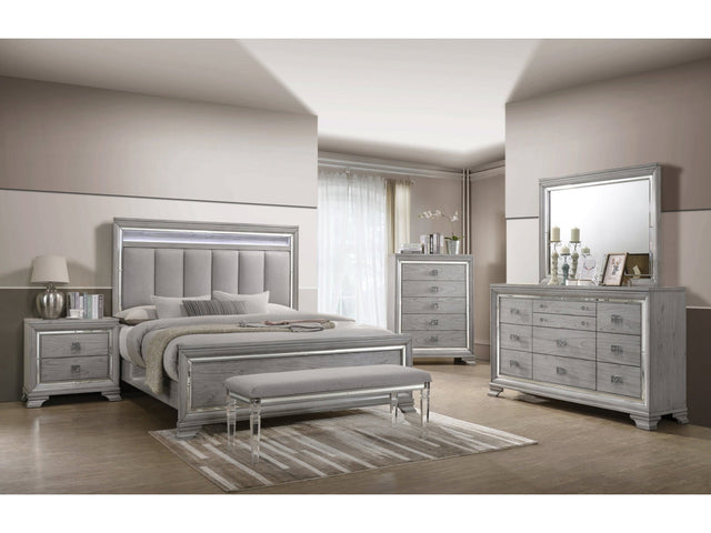 Vail Gray LED Upholstered Panel Bedroom Set - Ornate Home