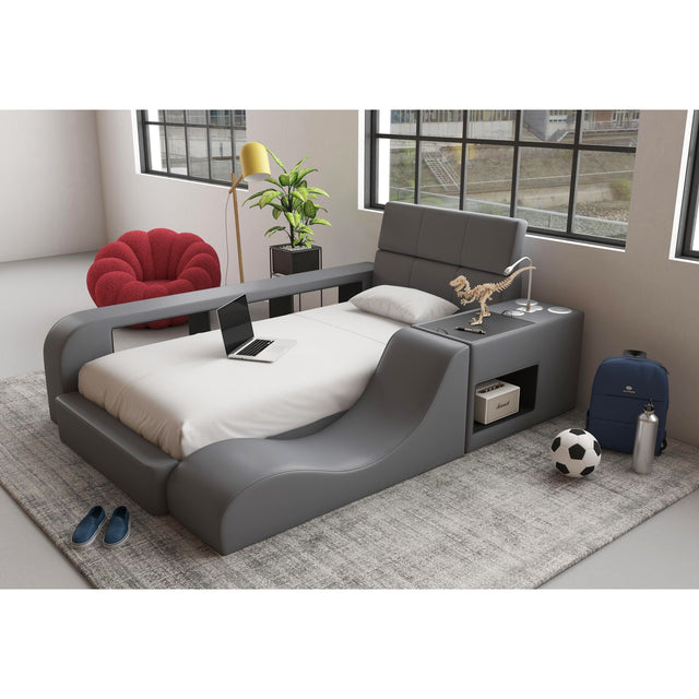 Valari Grey PU Twin Transformer Bed with Electronic Features - Ornate Home