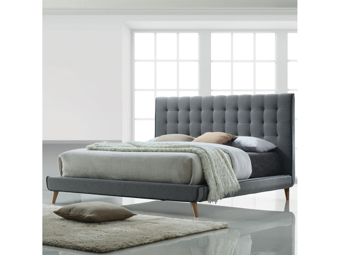 Valda Queen Upholstered Bed in Gray - Ornate Home