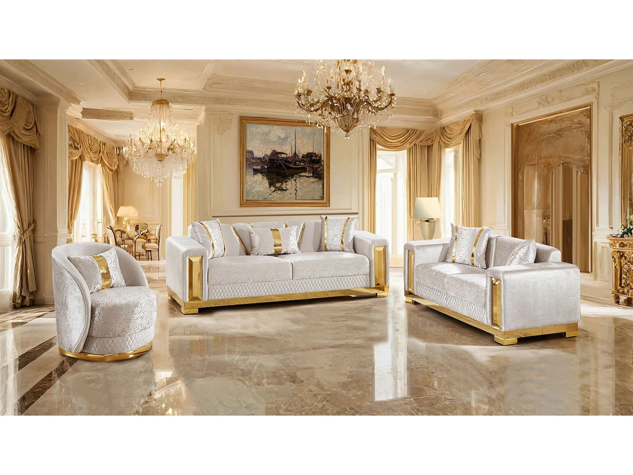 Valdosta Beige/Gold Loveseat - Ornate Home