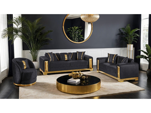 Valdosta Black/Gold Loveseat - Ornate Home