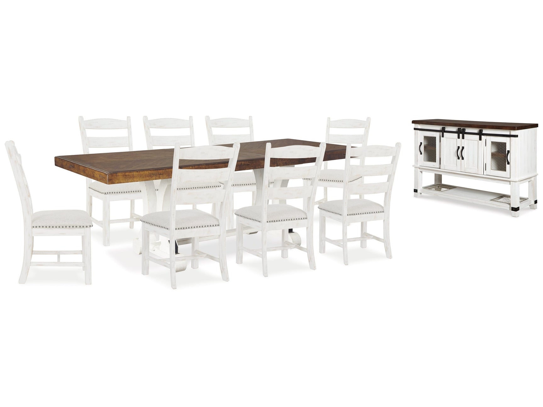 Valebeck Beige/White Dining Table and 8 Chairs with Server - Ornate Home