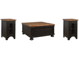 Valebeck Black/Brown Coffee Table and 2 Chairside End Tables - Ornate Home