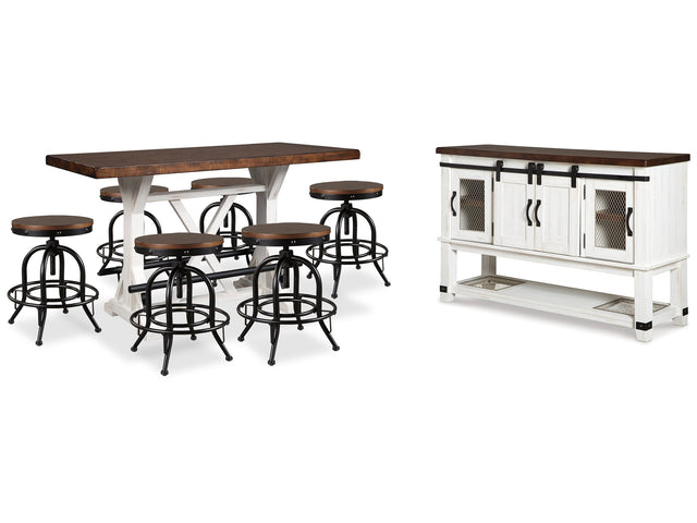 Valebeck Multi Counter Height Dining Table, 6 Barstools and Server - Ornate Home