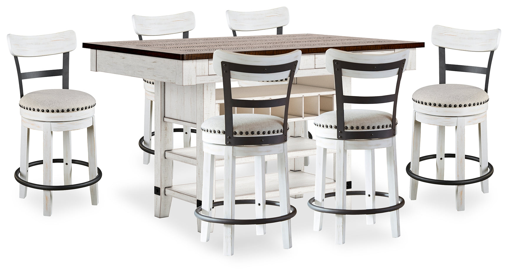 Valebeck White/Brown Counter Height Dining Table and 6 Chairs - Ornate Home