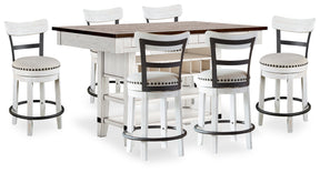 Valebeck White/Brown Counter Height Dining Table and 6 Chairs - Ornate Home