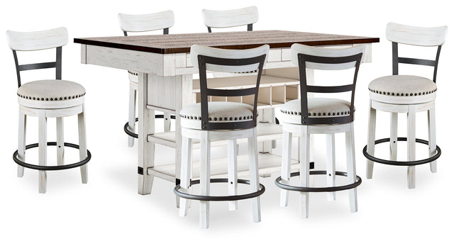 Valebeck White/Brown Counter Height Dining Table and 6 Chairs - Ornate Home