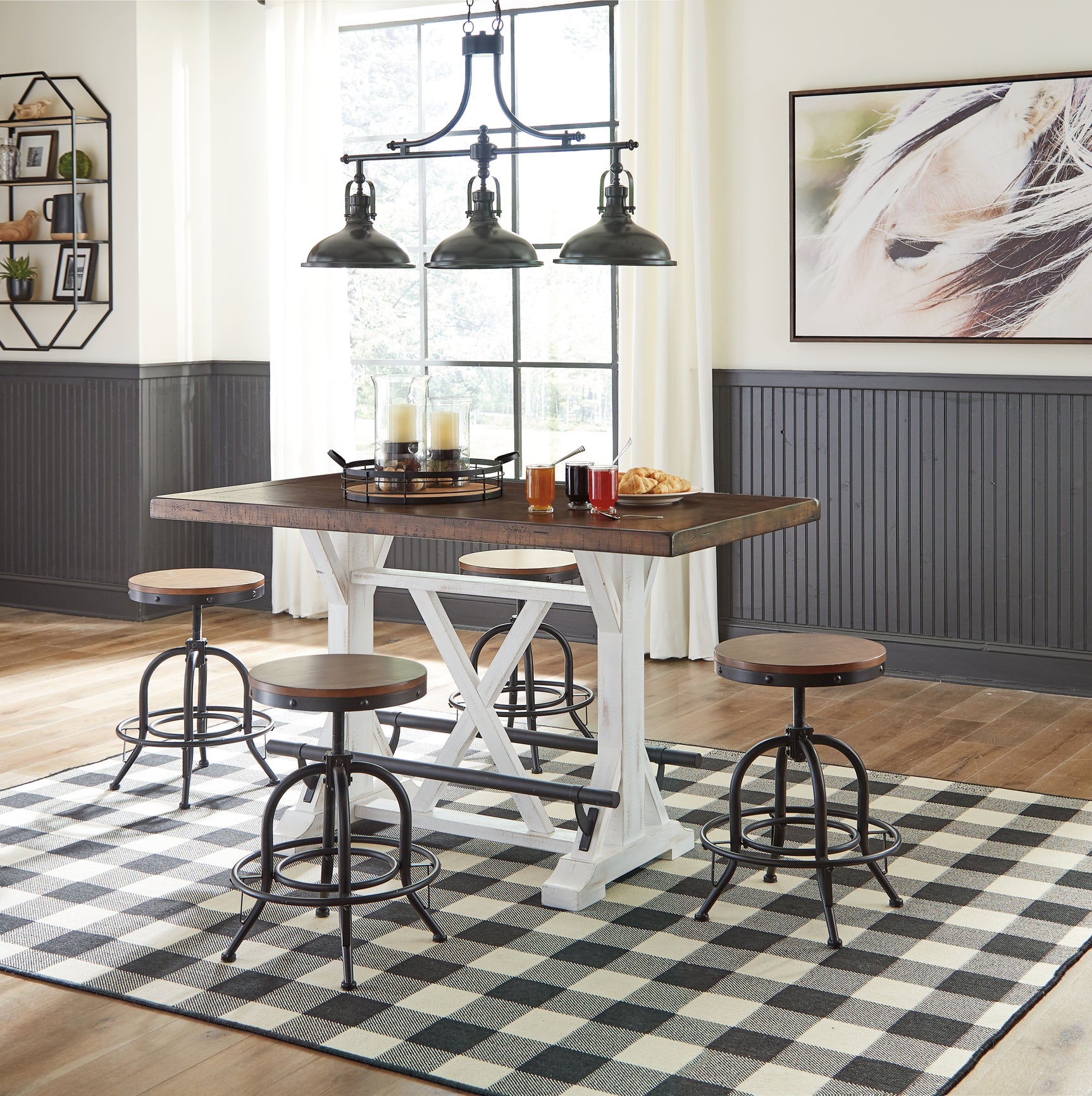 Valebeck White/Brown Counter Height Dining Table w/ 4 Barstools (Online Special Price) - Ornate Home