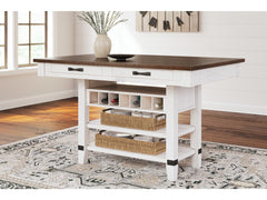 Valebeck White & Brown Counter Height Dining Table w/ Wine Rack - Ornate Home