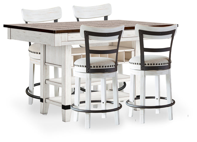 Valebeck White/Brown Counter Height Dining Table with 4 Barstools (Online Special Price) - Ornate Home