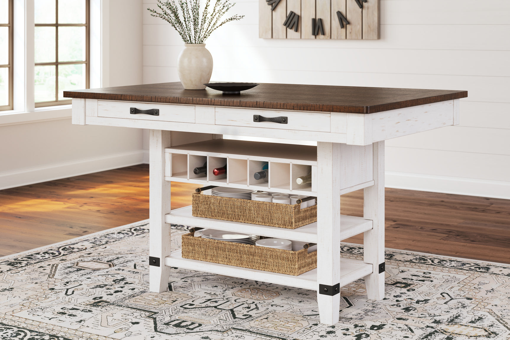 Valebeck White/Brown Counter Height Dining Table with 4 Barstools (Online Special Price) - Ornate Home