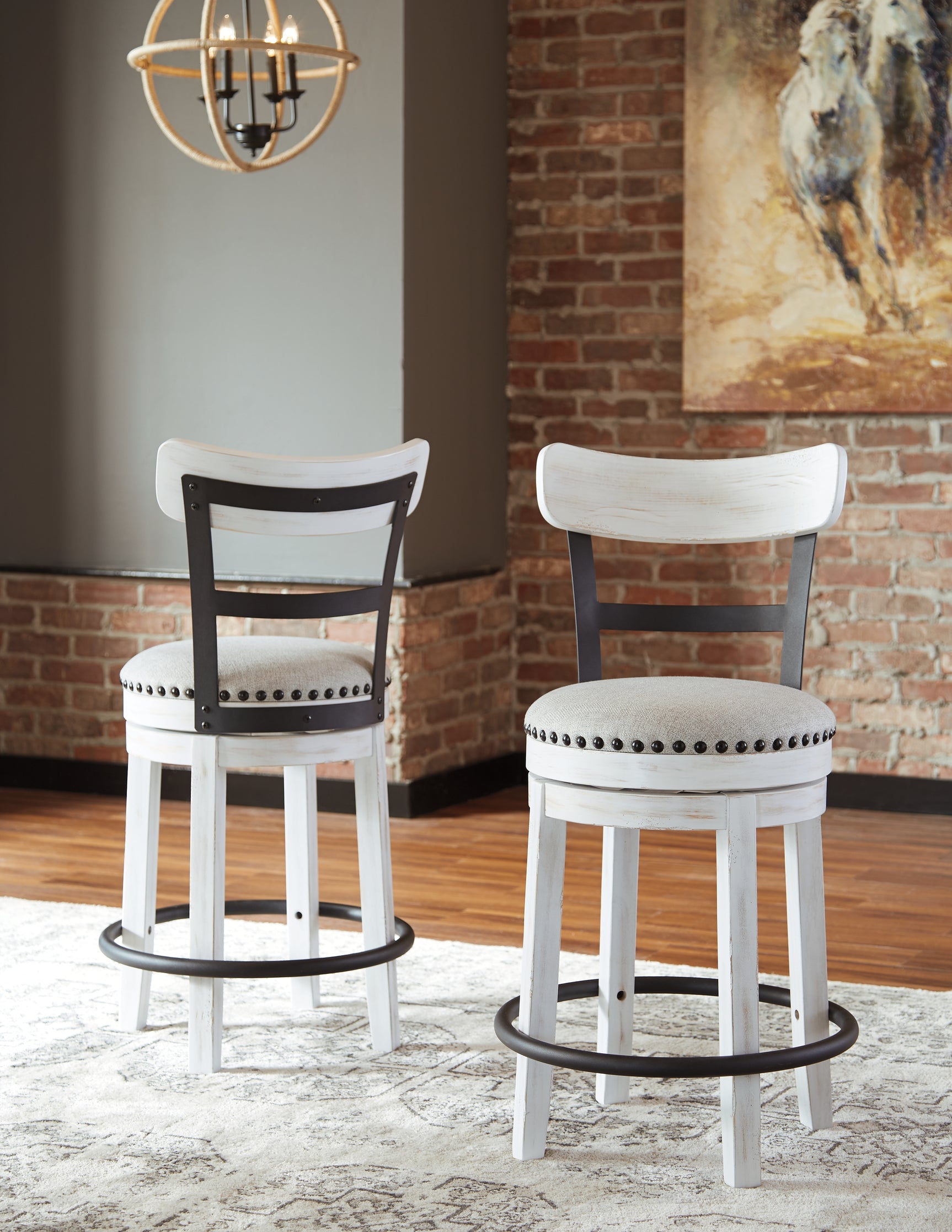 Valebeck White/Brown Counter Height Dining Table with 4 Barstools - Ornate Home