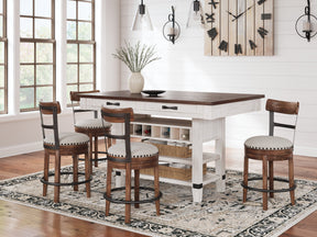 Valebeck White/Brown/Linen Counter Height Dining Table and 4 Barstools (Online Special Price) - Ornate Home