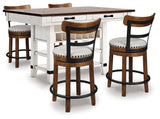 Valebeck White/Brown/Linen Counter Height Dining Table and 4 Barstools (Online Special Price) - Ornate Home