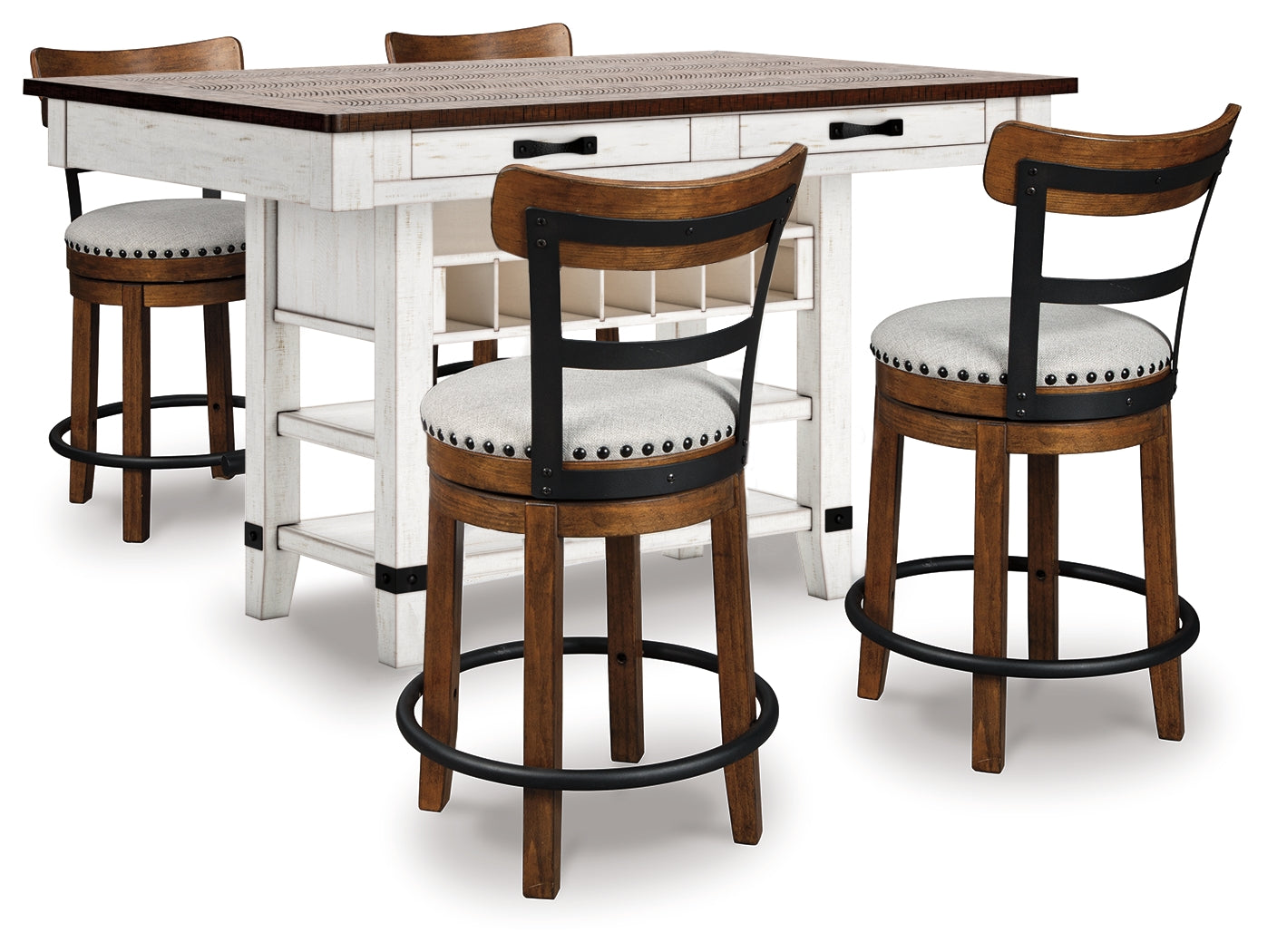 Valebeck White/Brown/Linen Counter Height Dining Table and 4 Barstools (Online Special Price) - Ornate Home