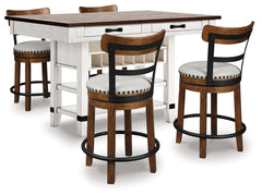 Valebeck White/Brown/Linen Counter Height Dining Table and 4 Barstools - Ornate Home