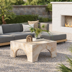 Valen Honey Onyx Indoor - Outdoor Patio Arched Concrete Coffee Table - Ornate Home