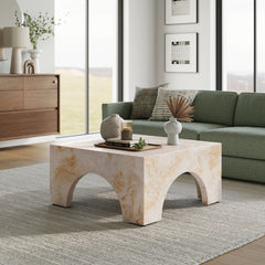 Valen Honey Onyx Indoor - Outdoor Patio Arched Concrete Coffee Table - Ornate Home