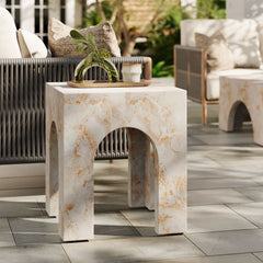 Valen Honey Onyx Square Indoor - Outdoor Patio Arched Concrete Side Table - Ornate Home