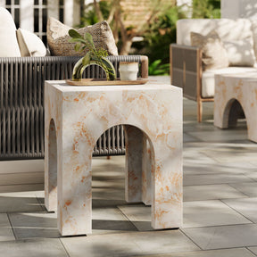 Valen Honey Onyx Square Indoor - Outdoor Patio Arched Concrete Side Table - Ornate Home