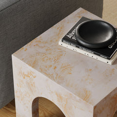 Valen Honey Onyx Square Indoor - Outdoor Patio Arched Concrete Side Table - Ornate Home