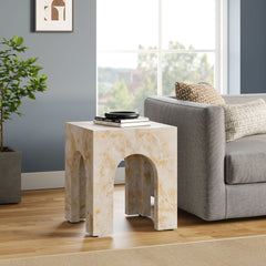 Valen Honey Onyx Square Indoor - Outdoor Patio Arched Concrete Side Table - Ornate Home