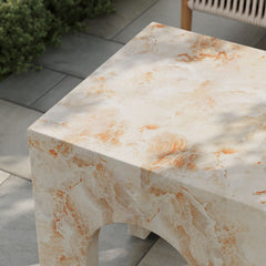 Valen Honey Onyx Square Indoor - Outdoor Patio Arched Concrete Side Table - Ornate Home