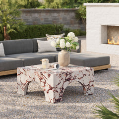 Valen Red Marble Indoor - Outdoor Patio Arched Concrete Coffee Table - Ornate Home