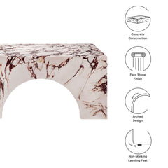 Valen Red Marble Indoor - Outdoor Patio Arched Concrete Coffee Table - Ornate Home