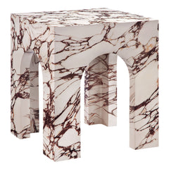 Valen Red Marble Square Indoor - Outdoor Patio Arched Concrete Side Table - Ornate Home