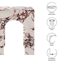 Valen Red Marble Square Indoor - Outdoor Patio Arched Concrete Side Table - Ornate Home