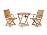 Valencia 3-piece Round Teak Outdoor Bistro Set with Folding Table and Armchairs - Ornate Home