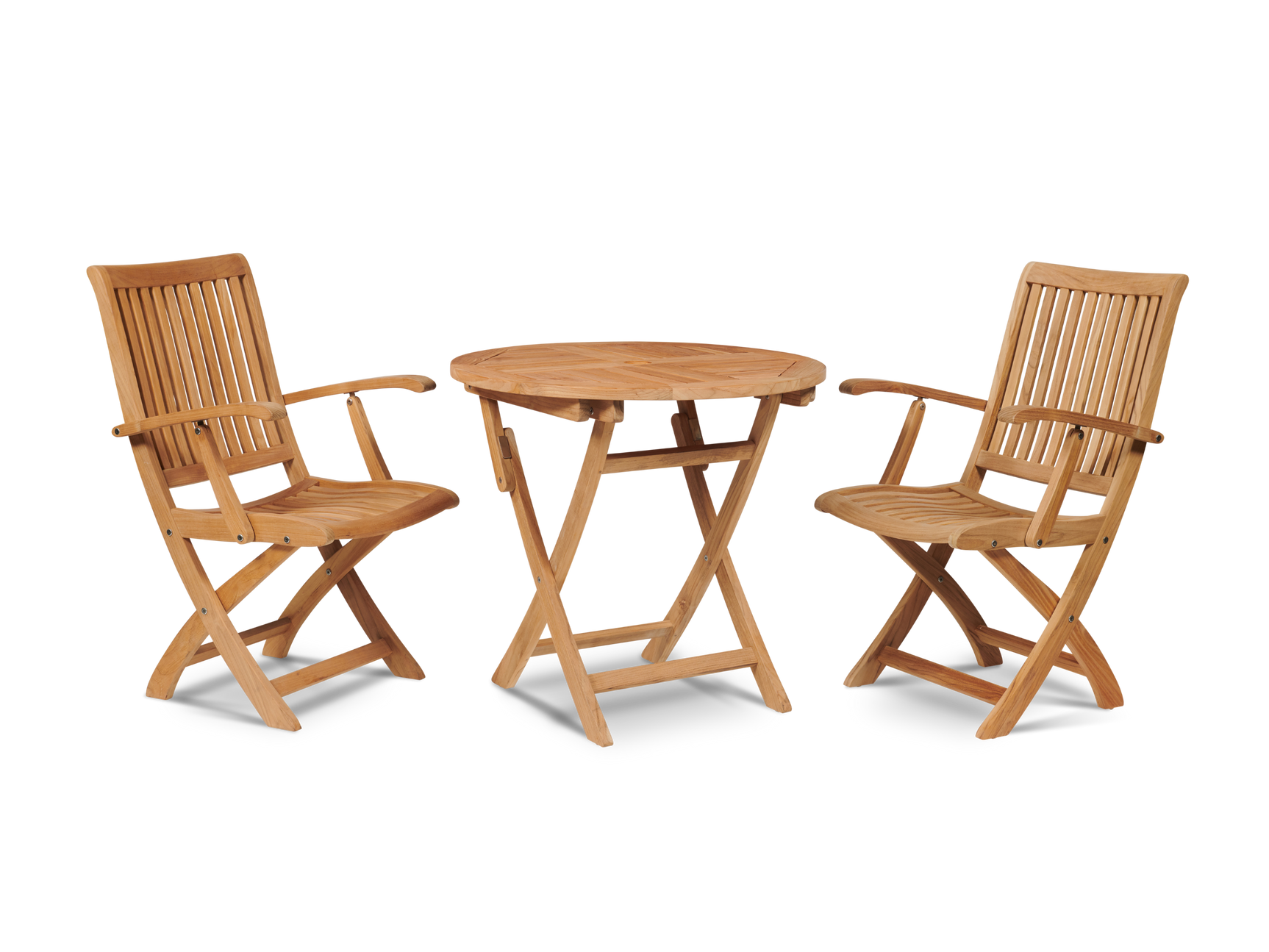 Valencia 3-piece Round Teak Outdoor Bistro Set with Folding Table and Armchairs - Ornate Home