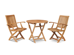 Valencia 3-piece Round Teak Outdoor Bistro Set with Folding Table and Armchairs - Ornate Home